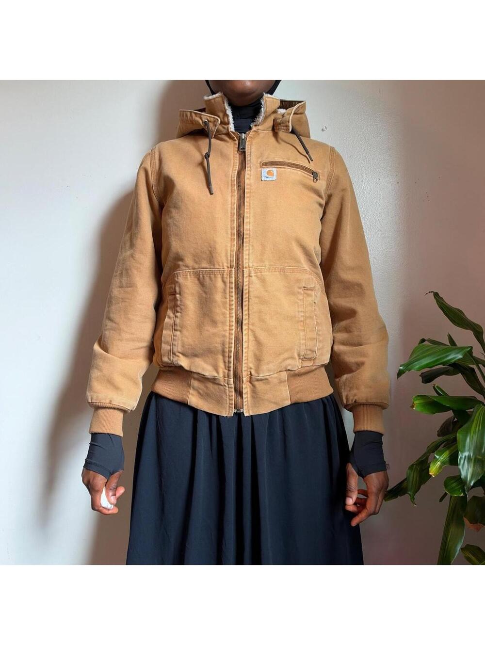Carhartt Women's Washed Duck Canvas Sherpa-Lined Hooded Jacket size S
